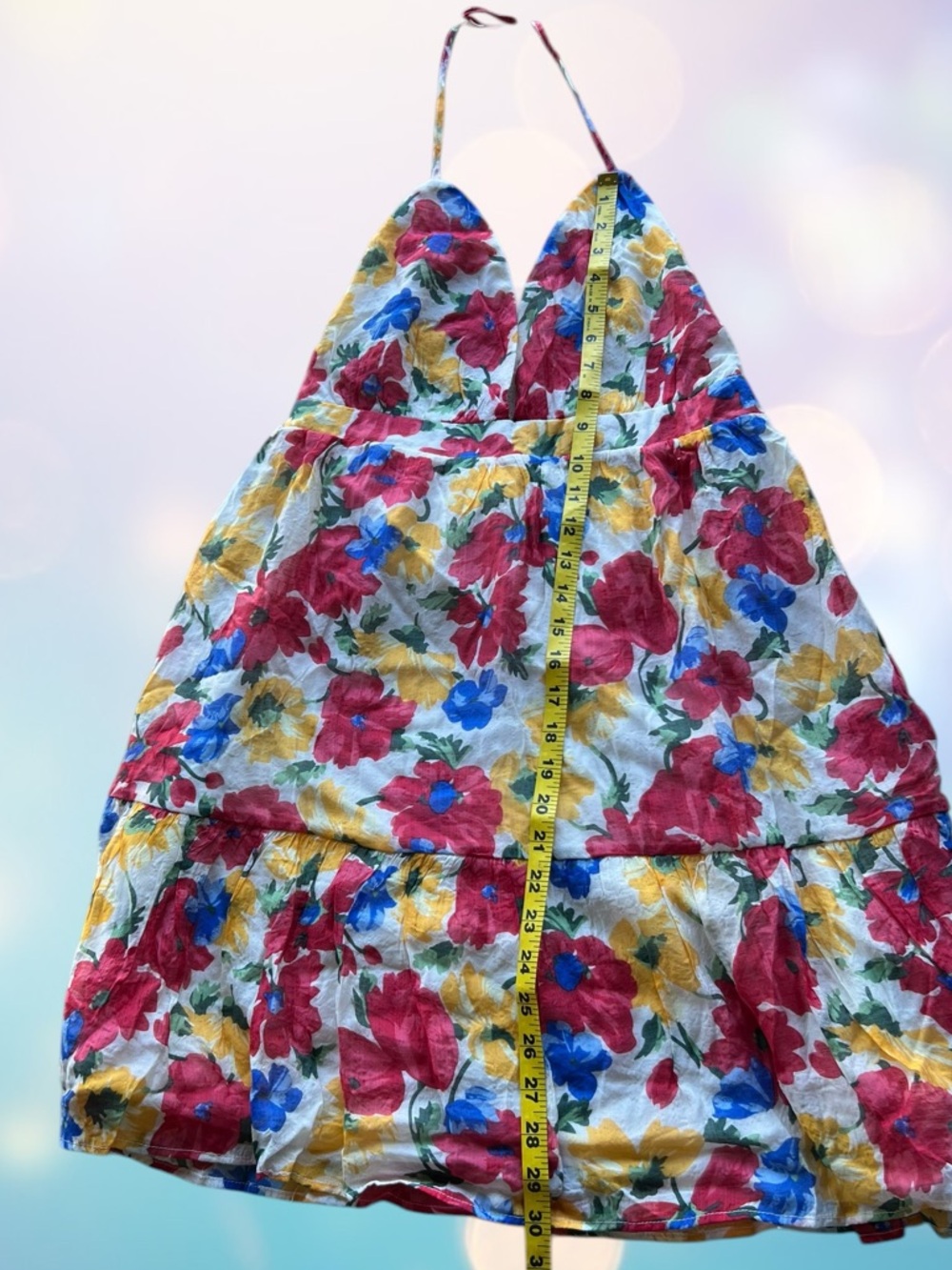 Inmod Festival Dress | Floral Halter Mini Dress - Red, Yellow & Blue 🌸💐🪻 - Picture 8 of 13